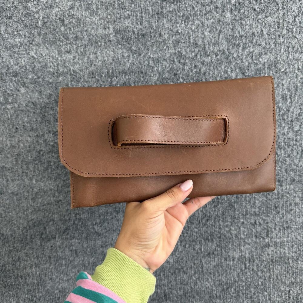 Able Mare Handle Clutch Leather Bag Brown Minimalist Handmade Ethiopia Boho